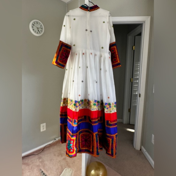 Traditional Afghan three-piece dress, white collar, one size - Picture 5 of 7